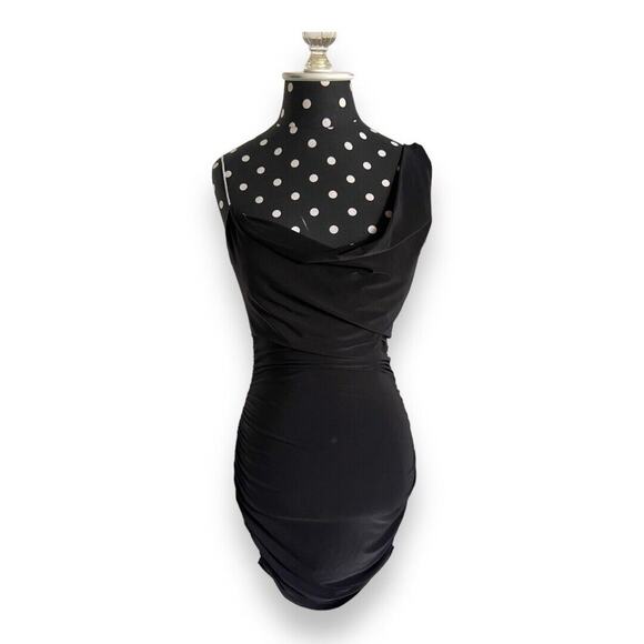 Charlotte Russe Womens‎ Dress Sz M Black Draped Bodycon Silver Strap Ruched NEW - Picture 1 of 6